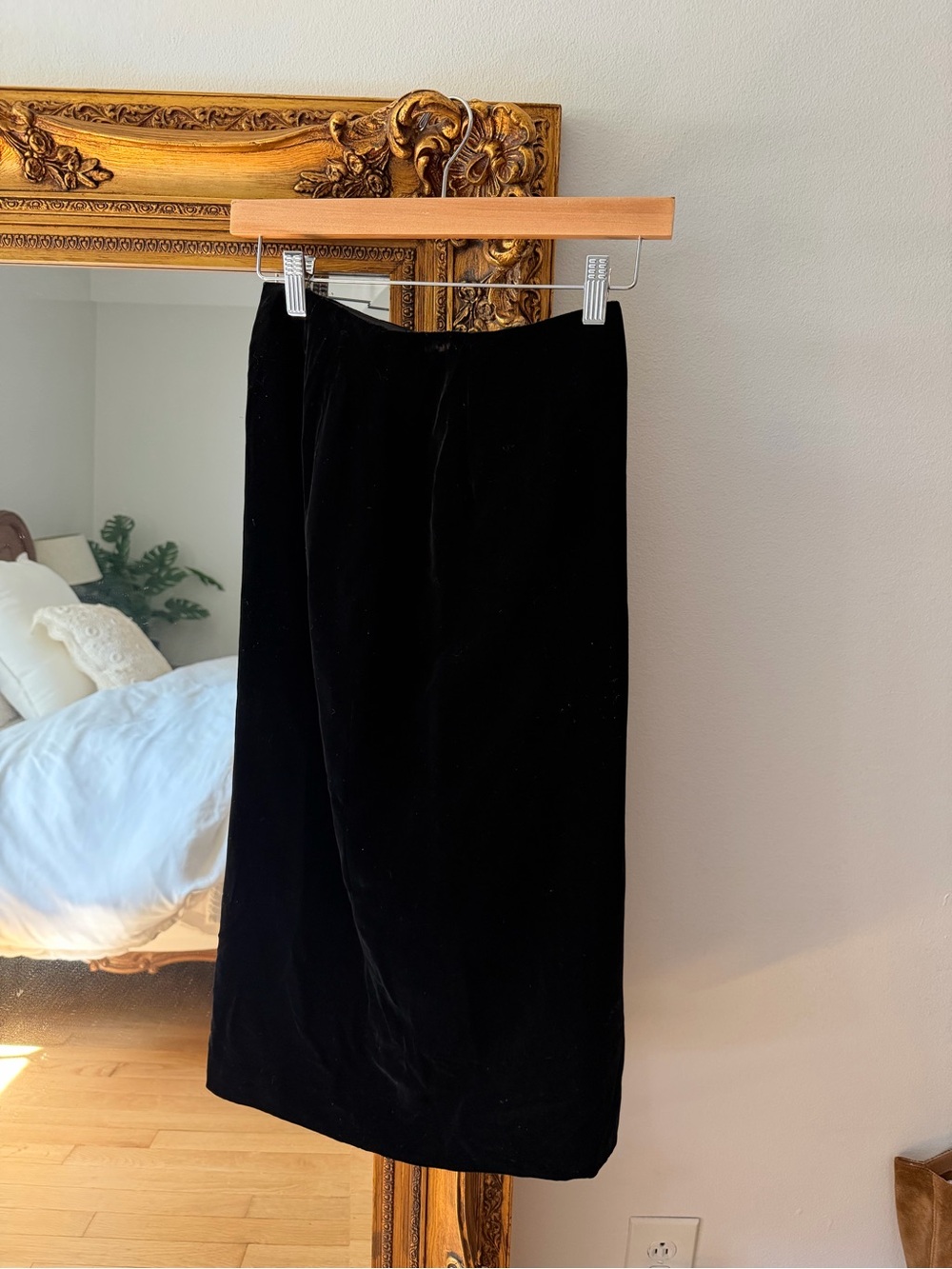 Black Velvet and Silk Pencil Skirt